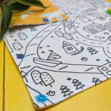 Coloriage lavable nomade En ville | Routes, véhicules, bâtiments